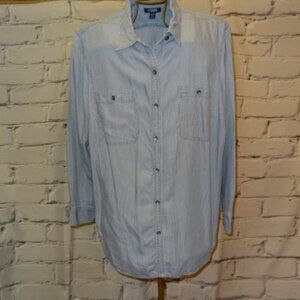 Chaps Blue Pin Stripe Long Sleeve Button Down Shirt, Like New